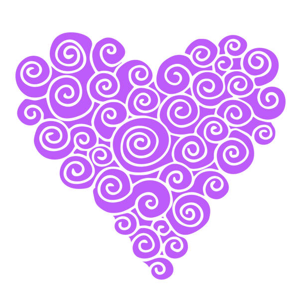 reich verzierte und elegante purple heart für valentinstag. hand-gezeichnete symbol der liebe mit strudeln. hochzeit einladung element. zeichen, objekt, icon-design - ornate swirl heart shape beautiful stock-grafiken, -clipart, -cartoons und -symbole