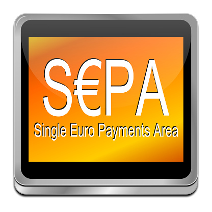 glossy orange sepa - single euro payments area button - 3D illustration