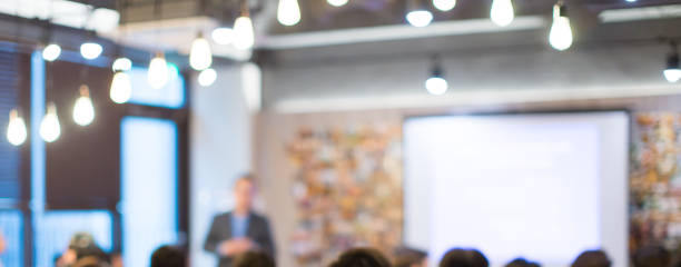 istock Technology Executive Speaks about Artificial Intelligence and Business Strategy. Speaker for Tech Startup Gives Presentation to Corporate Investors and Venture Funds During Seed Funding Round. 1093242852