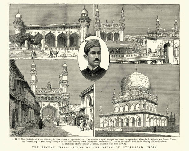 ilustrações, clipart, desenhos animados e ícones de instalação de nizam de hyderabad, na índia, século xix - hyderabad