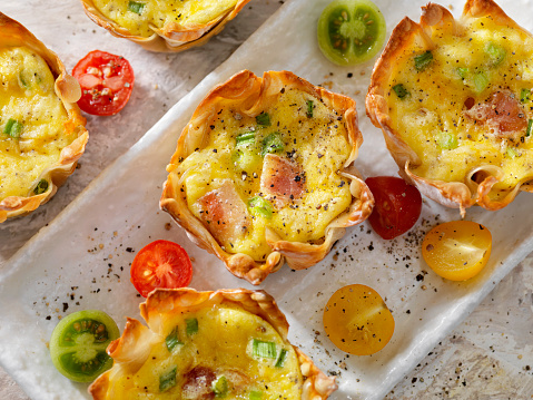 Crispy Baked Wonton Egg Cups with Bacon, Cheddar Cheese and Green Onions