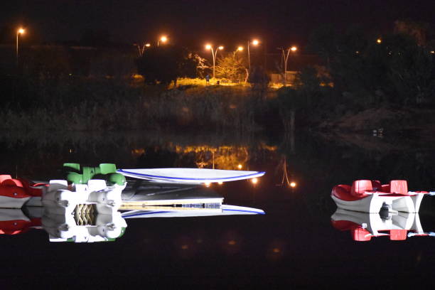 istock Boats in the lake, at night 1093247342