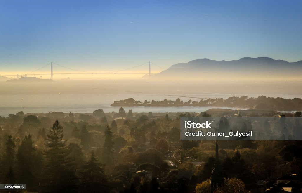 Golden Gate Bridge, San Francisco View of Golden Gate Bridget at sunset from Berkeley. Berkeley - California Stock Photo
