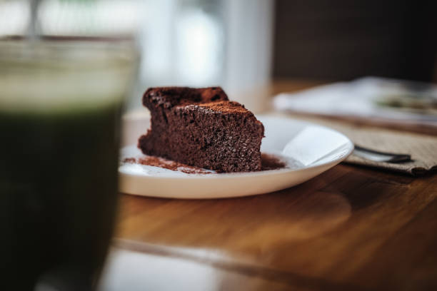 Slice of vegan chocolate brownie cake