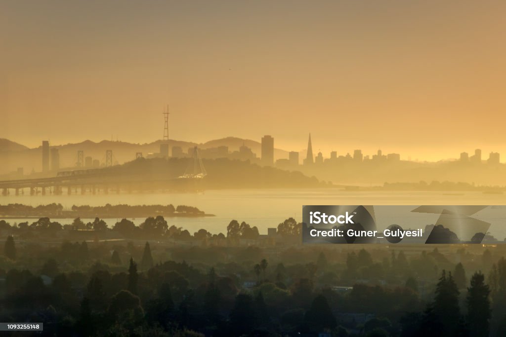San Francisco Skyline at Sunset View of San Francisco and Financial District at sunset from Berkeley. Berkeley - California Stock Photo