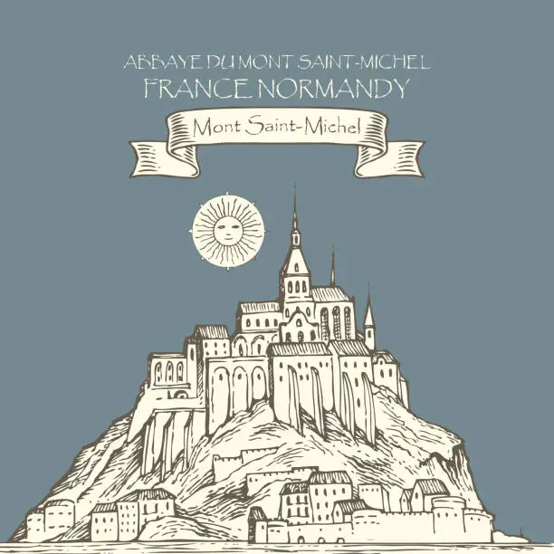 Vector illustration of Vector drawing of Mont Saint Michel, France