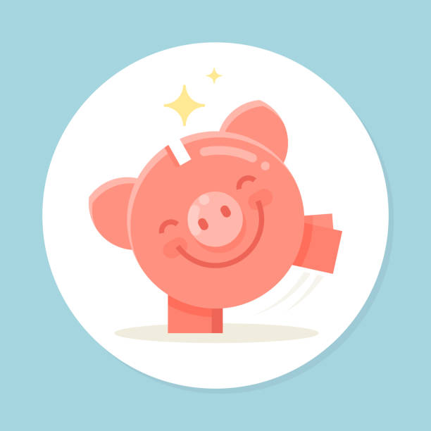 Happy piggy bank are dancing. Concept of successful investment and money savings. Modern vector money box icon. Happy piggy bank are dancing. Concept of successful investment and money savings. Modern vector money box icon. piggy bank illustrations stock illustrations