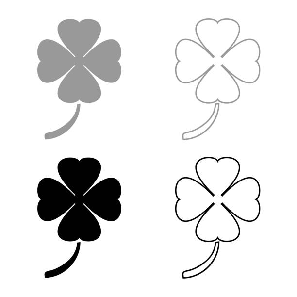 ilustraciones, imágenes clip art, dibujos animados e iconos de stock de icono de trébol set color negro gris - suckling