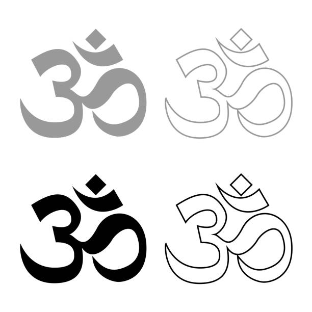 illustrazioni stock, clip art, cartoni animati e icone di tendenza di simbolo di indomi om icona segno set colore nero grigio - om symbol yoga symbol hinduism