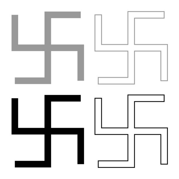 ikona swastyki fylfot ustawiona na szary czarny kolor - swastyka hinduska stock illustrations