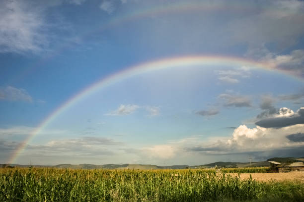 istock Bright double rainbow over the romanian countryside. 1093266184