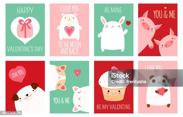 Valentine Banner With Cute Animals Stock Illustration - Download Image Now - Valentine's Day - Holiday, Animal, Cute