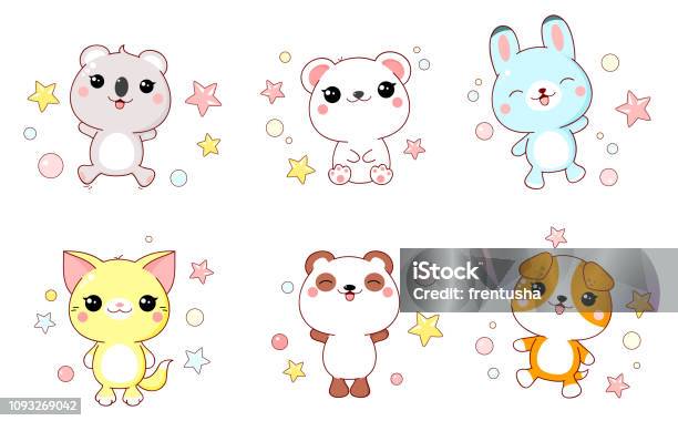 Collection Of Cute Animals Baby Stock Illustration - Download Image Now -  Kawaii, Rabbit - Animal, Domestic Cat - iStock