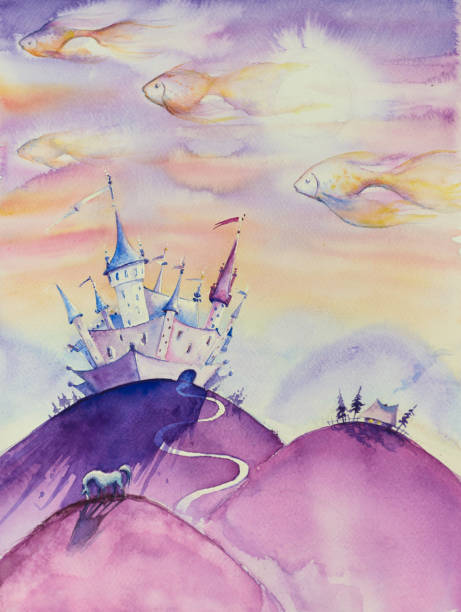 illustrazioni stock, clip art, cartoni animati e icone di tendenza di regno delle fiabe - castle fairy tale illustration and painting fantasy