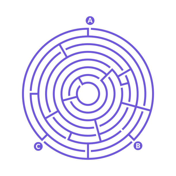 Simple round maze labyrinth game for kids. One of the puzzles from the set of child riddles. Simple round maze labyrinth game for kids. One of the puzzles from the set of child riddles circular maze stock illustrations