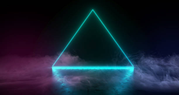 istock Abstract Sci Fi Modern Futuristic Triangle Shaped Neon Glowing Bloom Light In Dark Empty Space With Smoke And Fog On Concrete grunge Floor Reflection 3D Rendering 1093281102