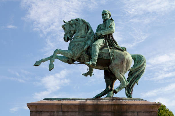 Rouen, France - July 21 2017: Monument to Napoleon I by sculptor Vital Gabriel Dubray inaugurated in 1865 at the place of General-de-Gaulle opposite the City Hall.