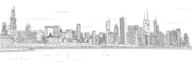 Vector illustration of Full Chicago Skyline Drawing