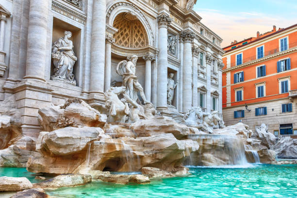 로마, 유명한 이탈리아 시력에에서 트레비 분수 - trevi fountain rome fountain monument 뉴스 사진 이미지