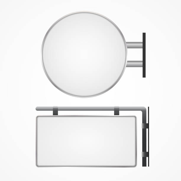 prázdný nástěnný pouliční obchod. signboard prázdný kulatý, obdélníkový světelný rámeček signage mockup šablony. vektorová ilustrace - bezestínový box stock ilustrace