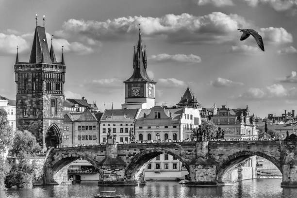 istock Charles Bridge in Prague, black and white postcard style 1093287530
