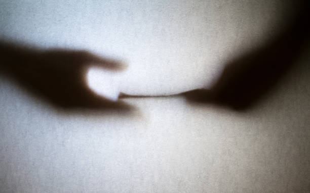 Silhouette of business man hands giving bribe isolated on grey background Silhouette of business man hands giving bribe isolated on grey background bribing stock pictures, royalty-free photos & images