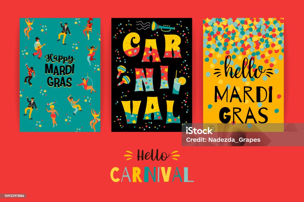 Hello carnival . Vector templates for Mardi Gras concept and other users Hello carnival . Vector templates for Mardi Gras concept and other users. Element design Abstract stock vector