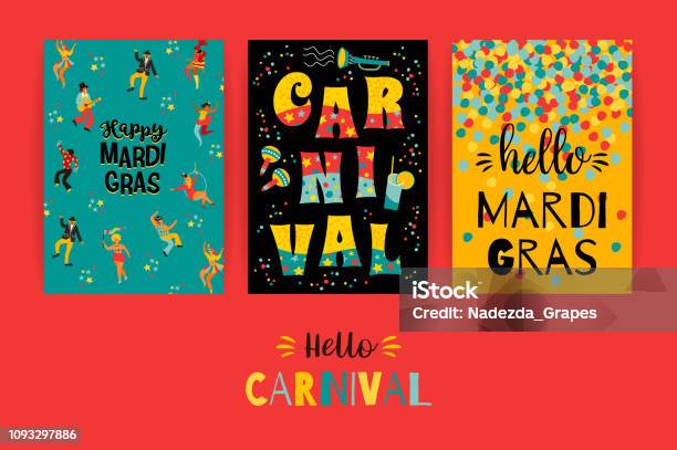 Hello Carnival Vector Templates For Mardi Gras Concept And Other Users Stock Illustration - Download Image Now