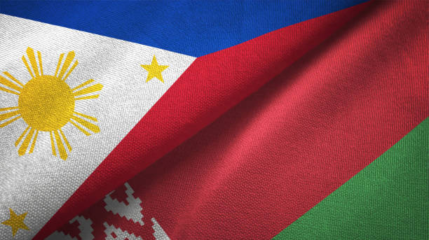 istock Belarus and Philippines two flags together textile cloth fabric texture 1093301640
