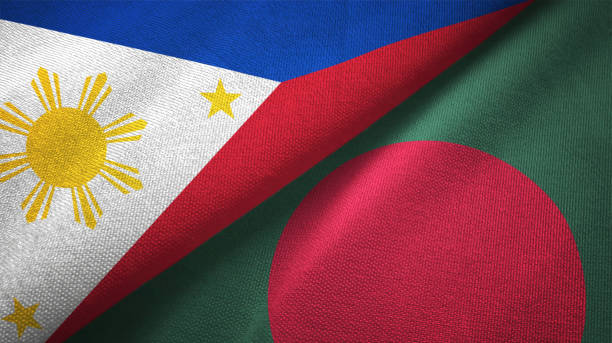 istock Bangladesh and Philippines two flags together textile cloth fabric texture 1093301646