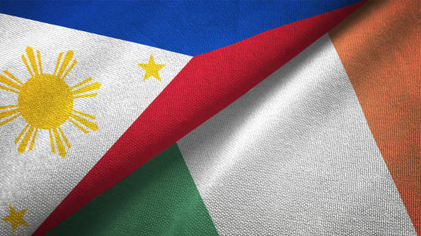istock Ireland and Philippines two flags together textile cloth fabric texture 1093304366