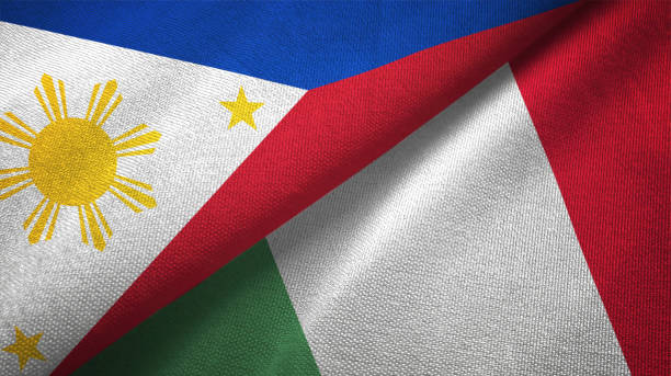 istock Italy and Philippines two flags together textile cloth fabric texture 1093304426