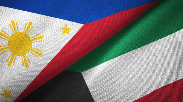 istock Kuwait and Philippines two flags together textile cloth fabric texture 1093304490