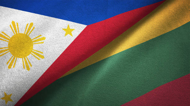 istock Lithuania and Philippines two flags together textile cloth fabric texture 1093304624