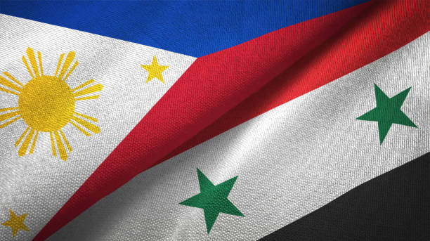 istock Syria and Philippines two flags together textile cloth fabric texture 1093305028