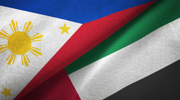 United Arab Emirates and Philippines two flags together textile cloth fabric texture
