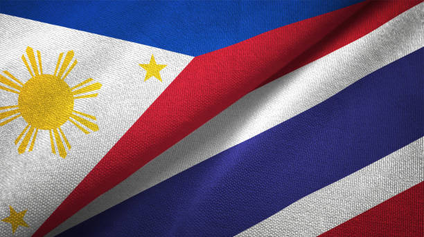 Thailand and Philippines two flags together textile cloth fabric texture Thailand and Philippines flag together realtions textile cloth fabric texture thailand flag round stock pictures, royalty-free photos & images