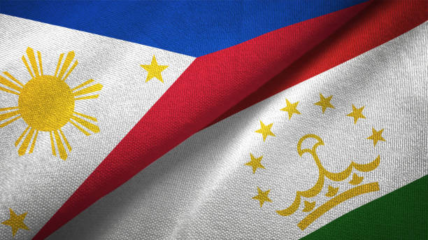 istock Tajikistan and Philippines two flags together textile cloth fabric texture 1093305090