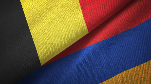 istock Armenia and Belgium two flags together textile cloth fabric texture 1093306910