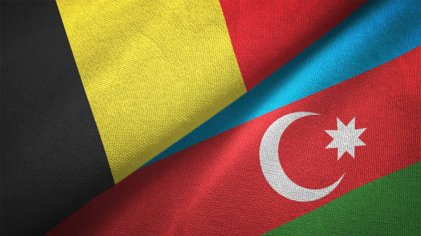 istock Azerbaijan and Belgium two flags together textile cloth fabric texture 1093306966