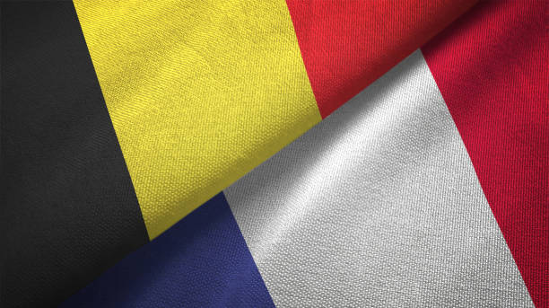 istock France and Belgium two flags together textile cloth fabric texture 1093307412