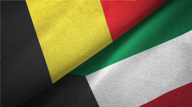 istock Kuwait and Belgium two flags together textile cloth fabric texture 1093307660
