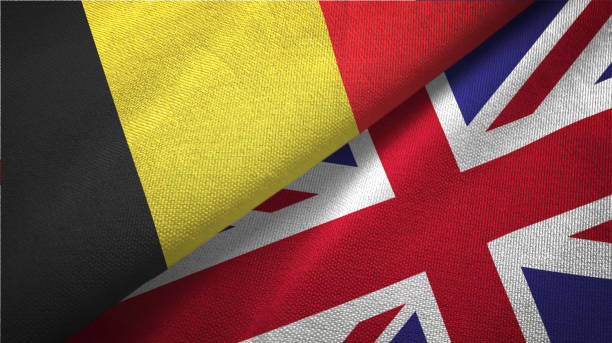 istock United Kingdom and Belgium two flags together textile cloth fabric texture 1093309116
