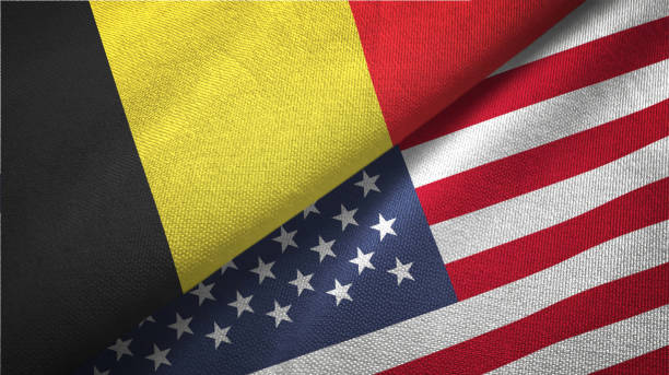 istock United States and Belgium two flags together textile cloth fabric texture 1093309152