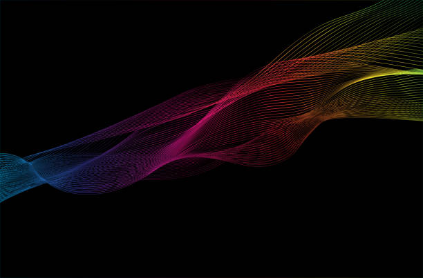 красочные линии волн фона - spectrum rainbow abstract black background stock illustrations