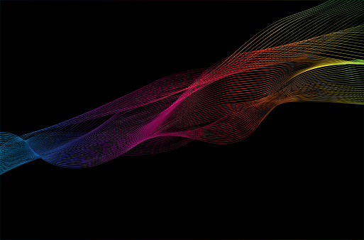 Abstract colourful wave lines in black background.
