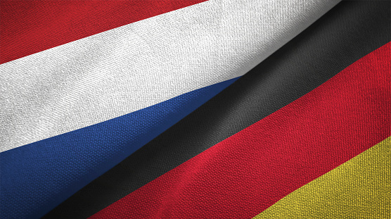 Germany and Netherlands flag together realtions textile cloth fabric texture