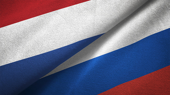 Russia and Netherlands flag together realtions textile cloth fabric texture