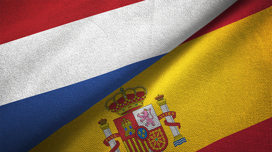 Spain and Netherlands flag together realtions textile cloth fabric texture
