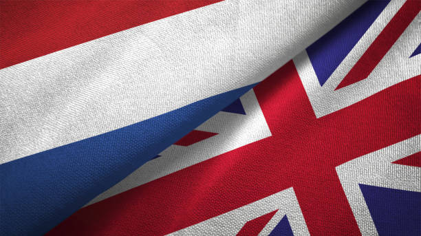 istock United Kingdom and Netherlands two flags together textile cloth fabric texture 1093319098